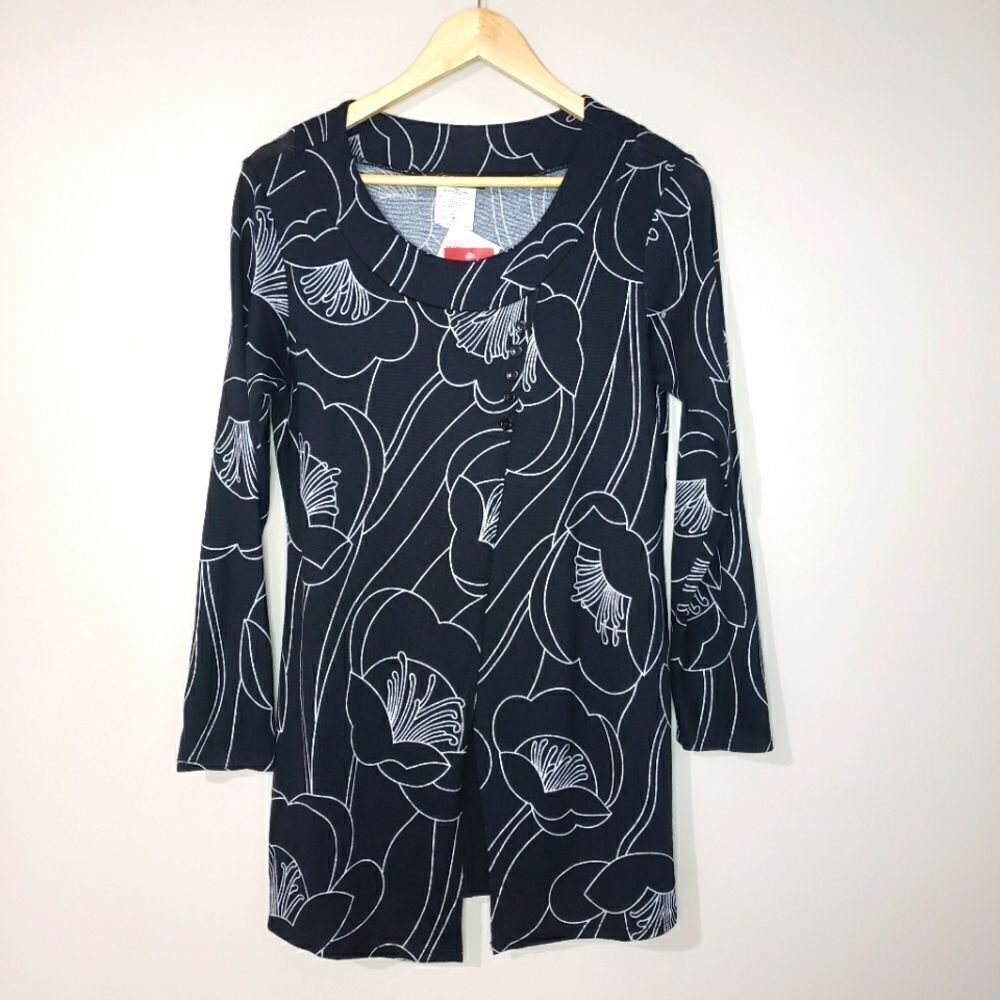 L'Atelier NWT Small Black White Floral Print Long Sleeve Tunic